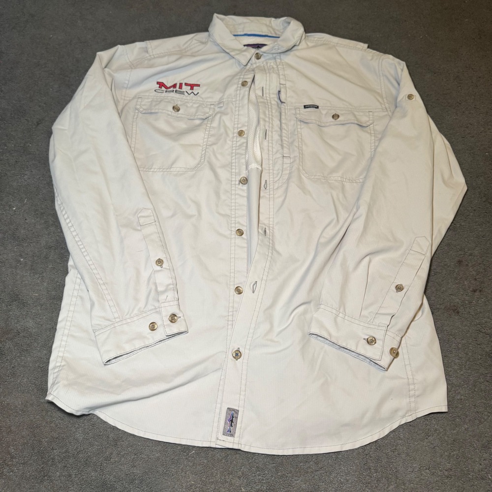 Patagonia MIT Crew Mens Large Long Sleeve Ripstop Fishing Hiking Shirt Gray